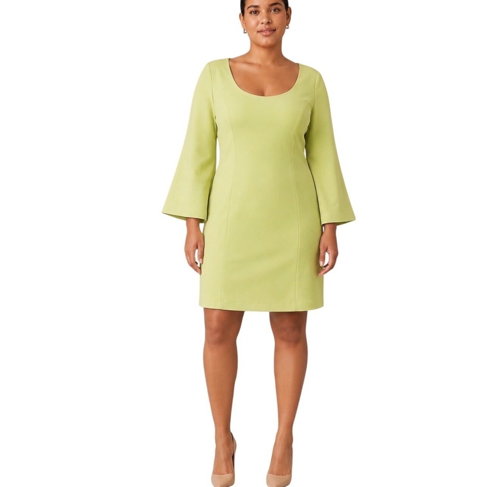 Maeve Anthropologie Chartreuse Sheath Dress Bell Sleeve Stretch Plus Size 2X NWT